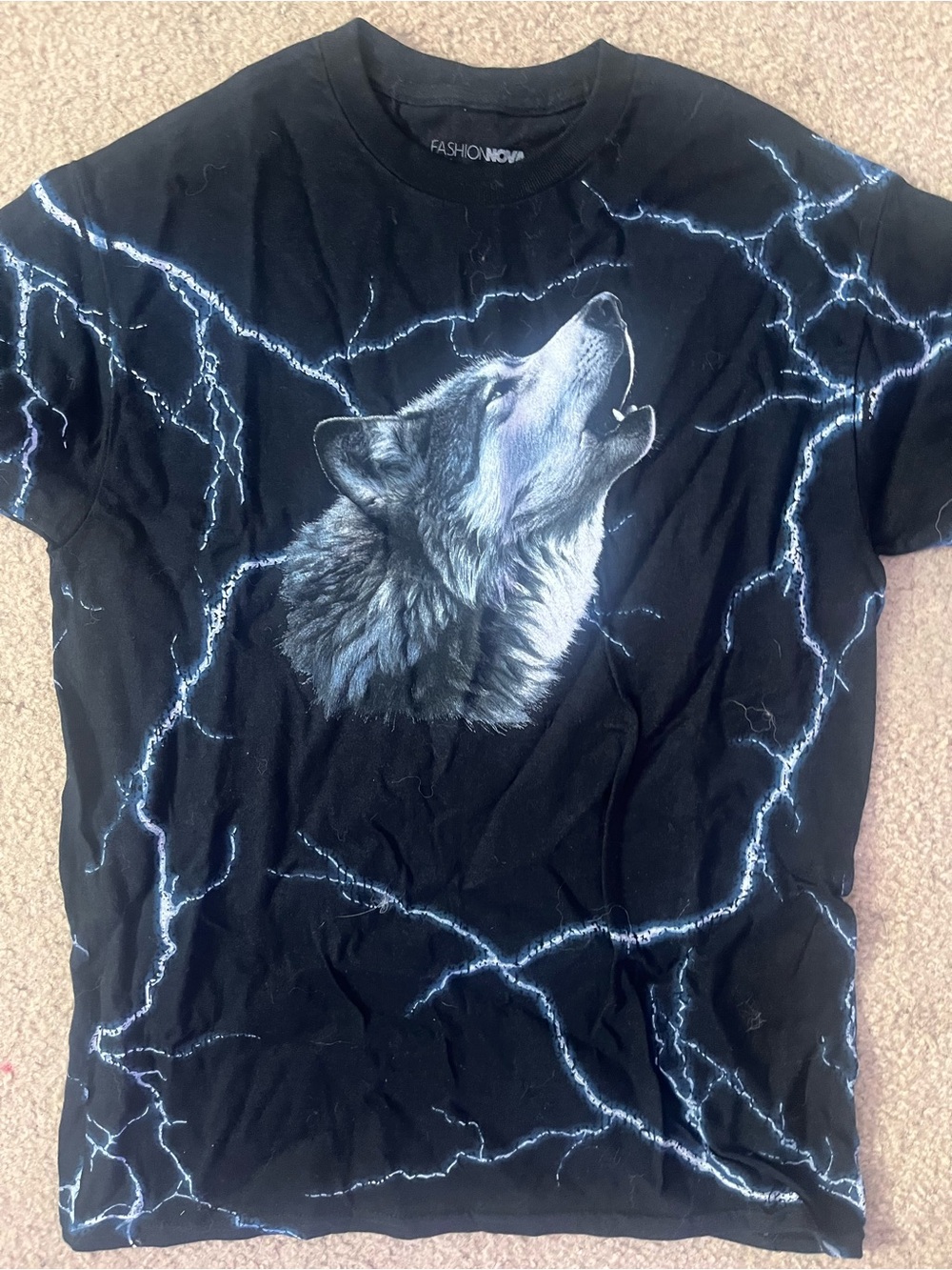 Fashion Nova Black Wolf & Lightning Graphic Tee